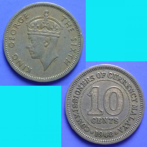 Malaya 10 Cents 1948 km 8