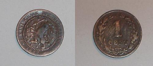 Netherlands 1877 1 cent coin good