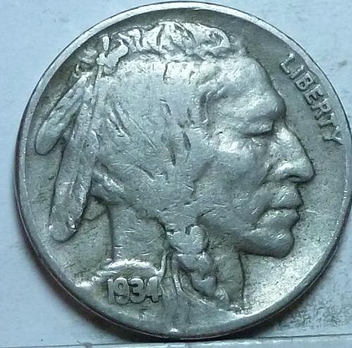 1934-D Grades VERY FINE Buffalo Nickel Coin VF ( 372-V)