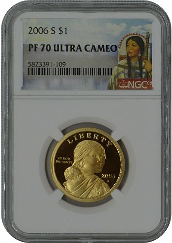 2006-S Sacagawea NGC PF70 Proof One Dollar Coin Sacagawea Label