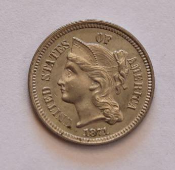 1871 P Nickel Three Cent Three Cent