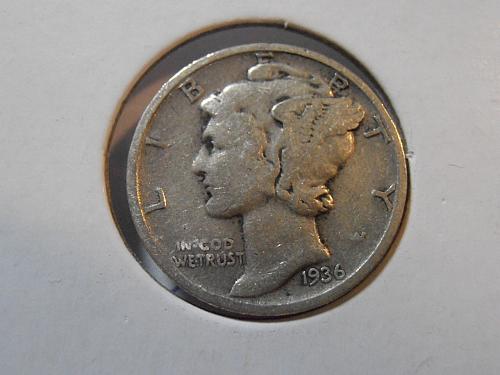 1936 D Mercury Silver Dime,  (36DAC1)