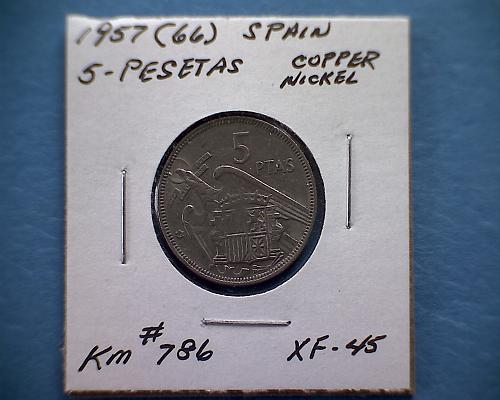 1957 (66) SPAIN FIVE PESETAS