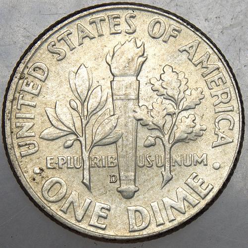 1964 D Roosevelt Dime #12 Pointed "9" Toned