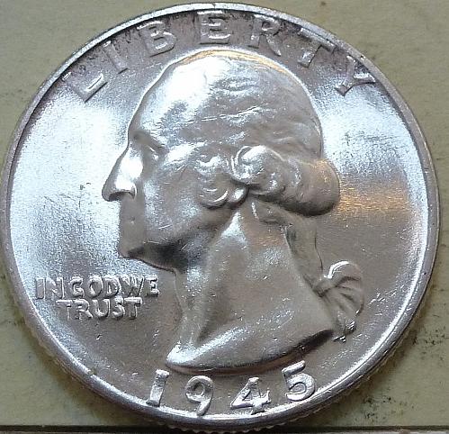 1945-P GEM BRILLIANT UNCIRCULATED Washington Quarter  BU # (S-34)