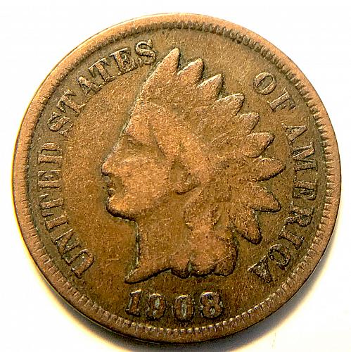 1908 Indian Head Cent Bronze Composite Penny.  V1P2R2