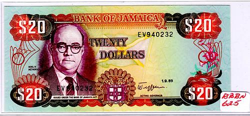 1989 JAMAICA TWENTY DOLLAR BANKNOTE