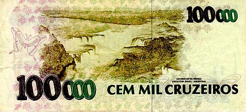 1991 - 92 BRAZIL 100,000 CRUZEIROS BANKNOTE