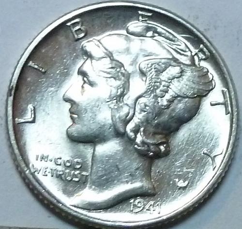 1941 P  Brilliant Uncirculated Mercury Dime  With Full Split Bands  BU ( W-061)