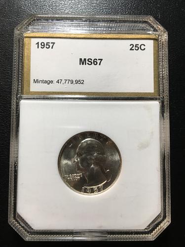 1957 WASHINGTON QUARTER PCI MS-67 - UNCIRCULATED HIGH GRADE - CERTIFIED SLAB