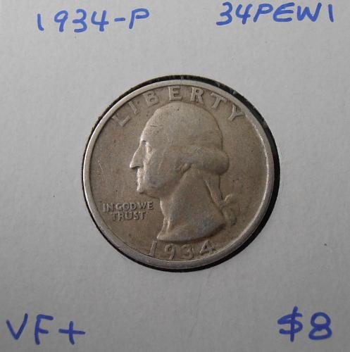 1934 P Washington Silver Quarter,  (34PEW1)