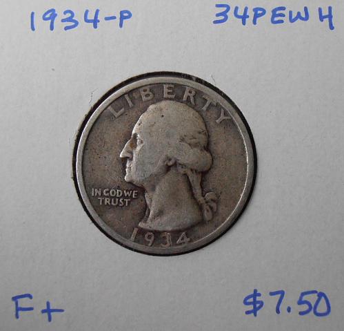 1934 P Washington Silver Quarter,  (34PEW4)