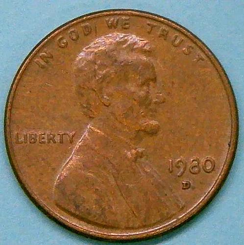 1980 D Lincoln Memorial Cent Copper Alloy Penny  V2P4R1