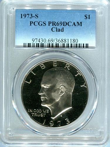 1973 - S  Eisenhower Dollar " CLAD "  PCGS  PR69DCAM