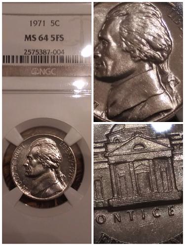 1971 Jefferson 5c NGC MS 64 5FS VERY Crisp Steps.