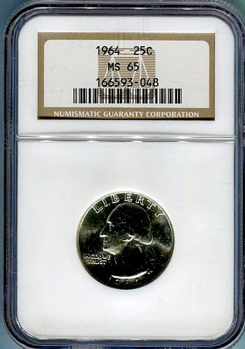 1964 - P  Washington Quarter  -  NGC  -  MS - 65