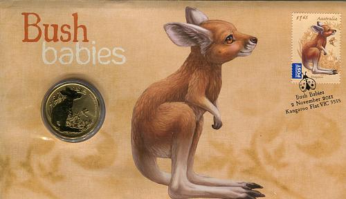 AUSTRALIAN BUSH BABIES COVER and $ 1 Coin