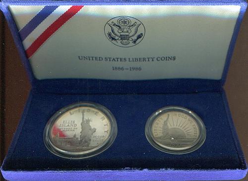 1986 - S  LIBERTY COINS -   "SILVER"  DOLLAR & Clad .50   BU - PROOF