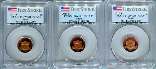 3 - 2011 - S  LINCOLN - SHIELD  CENT  "First Strike"   PCGS  PR 69RD DCAM