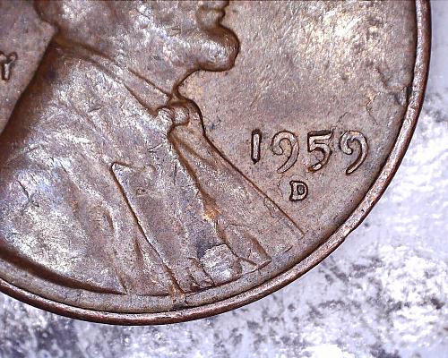 1959 D penny obverse lamination peal