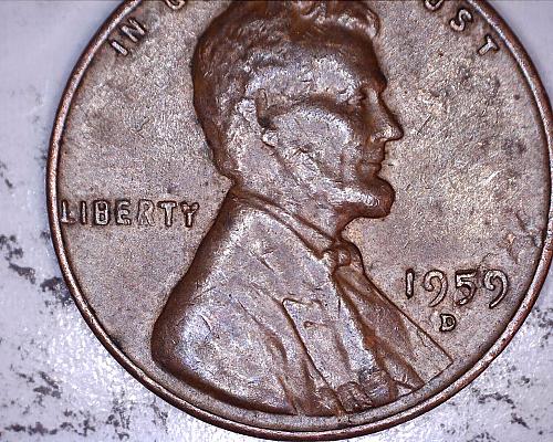 1959 D penny obverse lamination peal