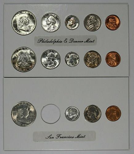 1949 P D & S 14 Coin Vintage BU MINT SET, U.S. Coinage, Silver Franklin Half