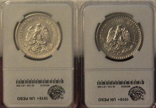 1918-1919 MEXICO UN PESO .800 Silver The King And Queen