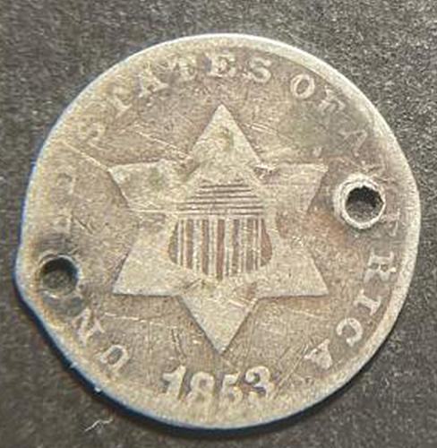 1853 Silver Three Cent Type 1 Trime - No Outlines to Star.  V3P3R2