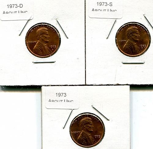 1973 -  P - D - S  LINCOLN  CENTS   AU