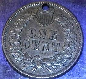 1879 - P  Indian Cent AU Details  with hole