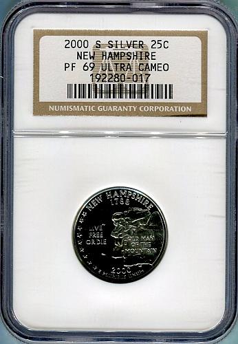 2008 - S  NEW HAMPSHIRE "SILVER" State Quarter  -   NGC  -   PF 69 UCAM