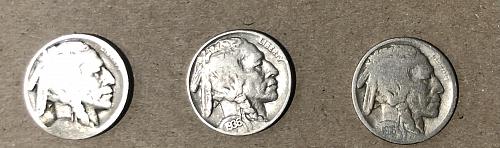 Buffalo Nickels -- x3 (1916, 1936, Unknown-d)