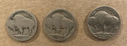 Buffalo Nickels -- x3 (1916, 1936, Unknown-d)