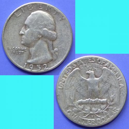 USA United States of America Washington Quarter 25 Cents 1952 S km 164 Silver