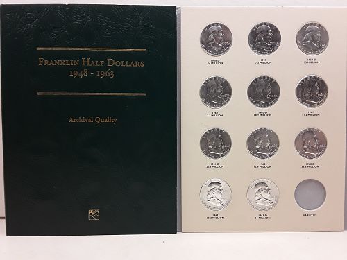 FRANKLIN SILVER HALF DOLLARS 1948-1963  TOTAL COINS 35