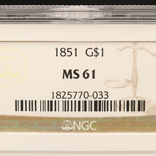 1851 Liberty Head Gold Dollar, NGC Graded MS61