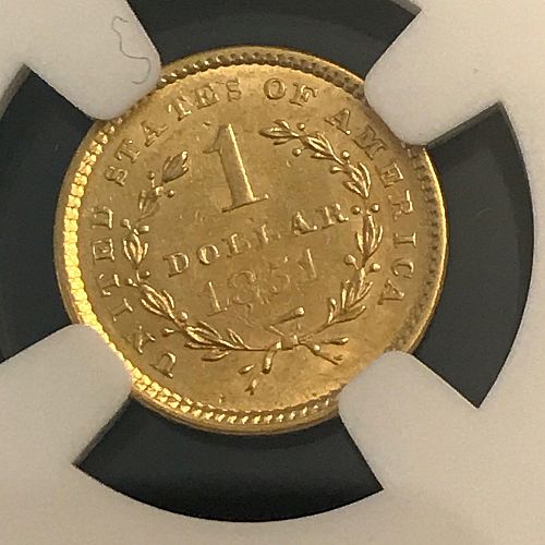 1851 Liberty Head Gold Dollar, NGC Graded MS61