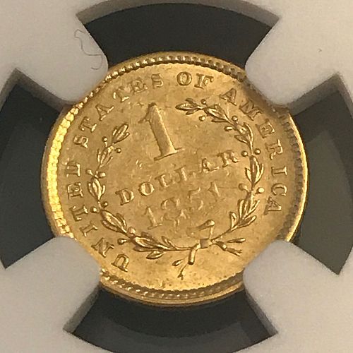 1851 Liberty Head Gold Dollar, NGC Graded MS61
