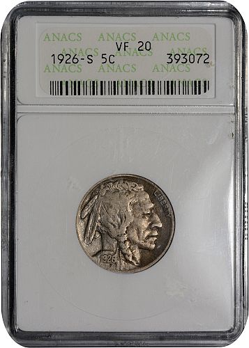 1926-S Buffalo Nickel 5c ANACS VF20 - ToughCOINS