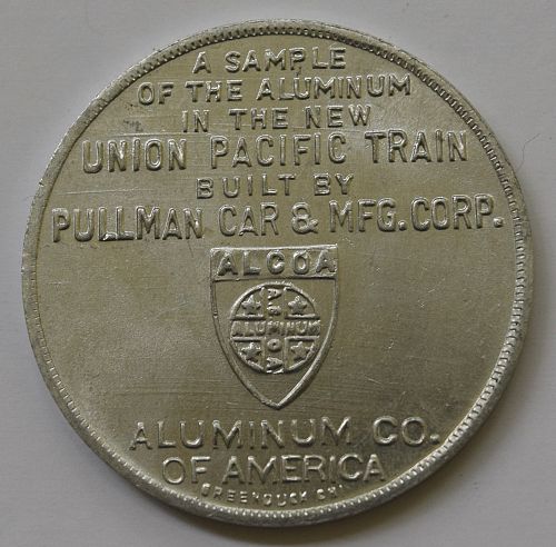 1934 UNION PACIFIC ALUMINUM LUCKY PIECE - CHICAGO CENTURY OF PROGRESS EXPO