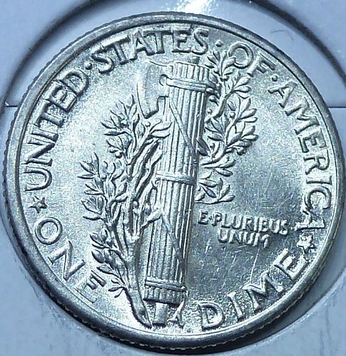 1937-P  Brilliant Uncirculated Mercury Dime UNC with Full Split Bands (650)