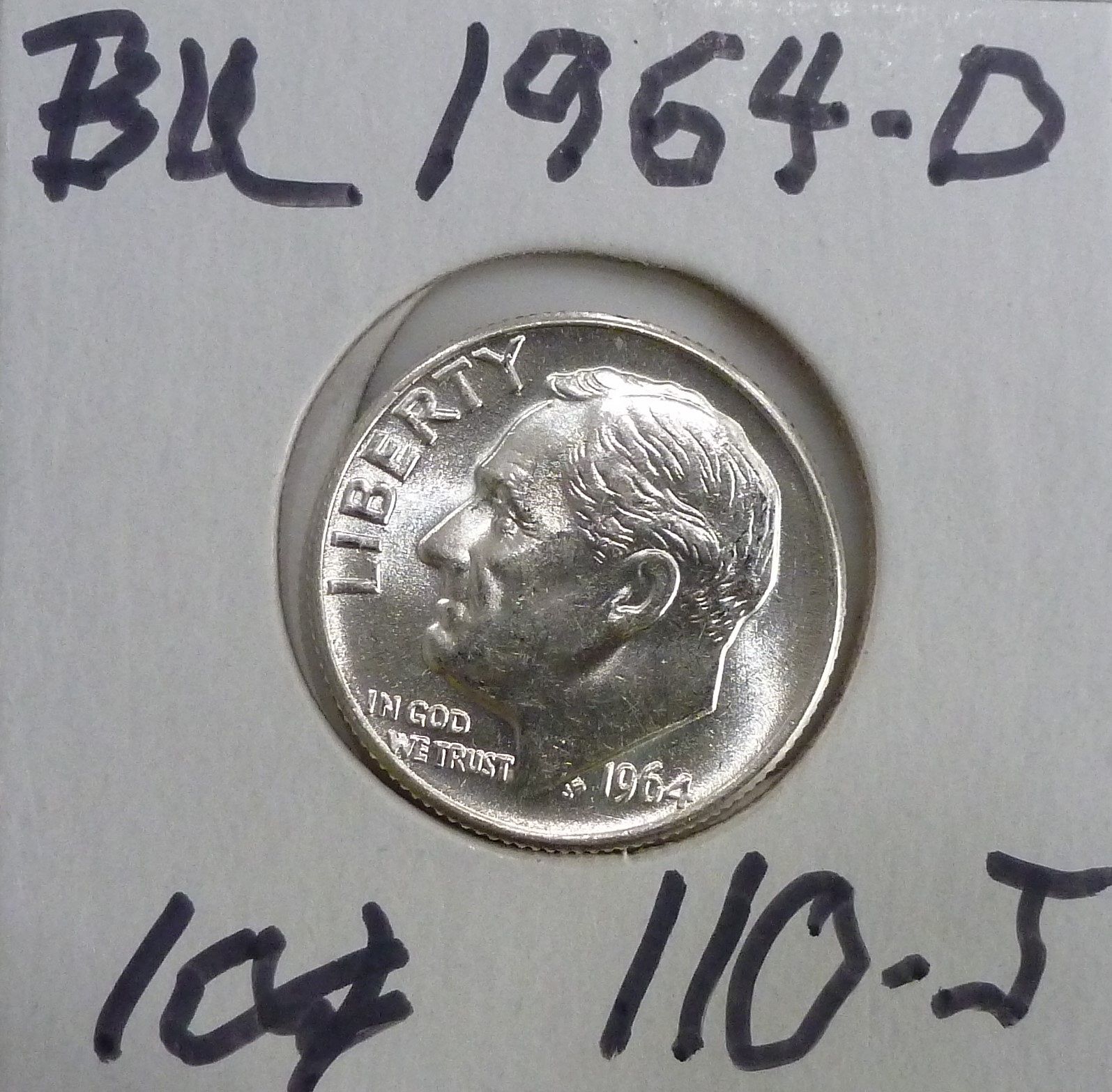 GEM BRILLIANT UNCIRCULATED 1964-D Roosevelt Silver Dime. # 110-J - For ...