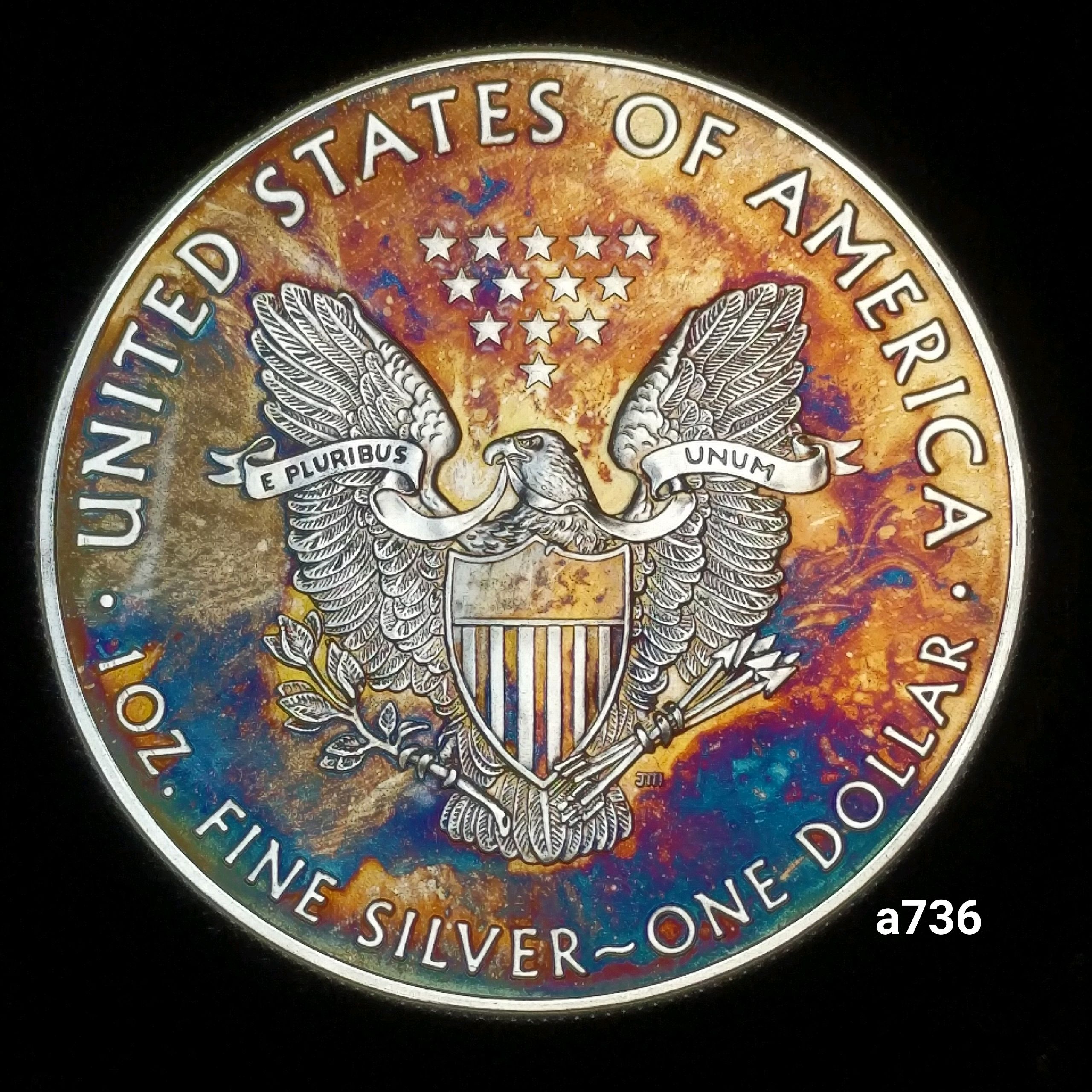 2016 Rainbow Toned Silver American Eagle 1 troy ounce Artistic