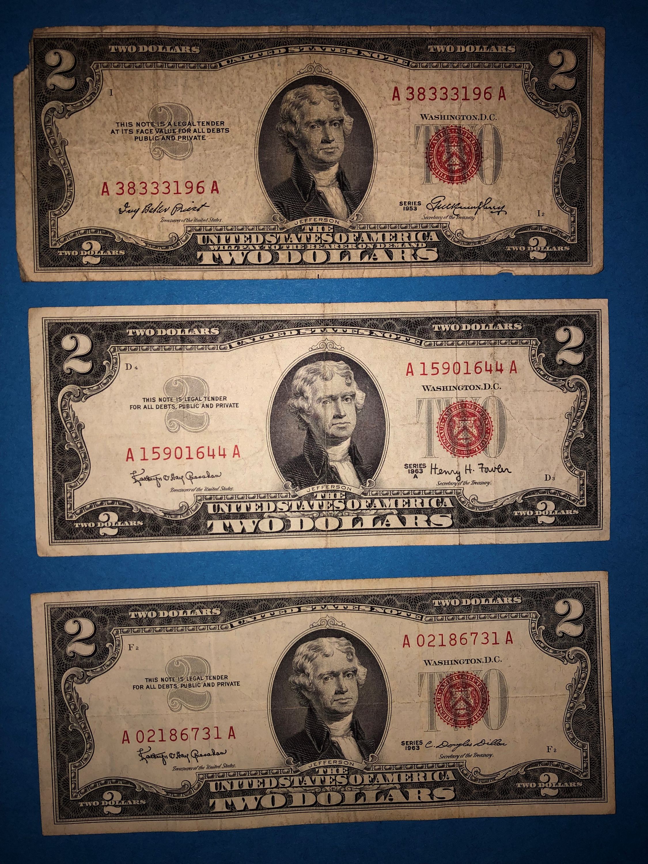 1963 Red Seal $2.00 bills ( Lot of 3)