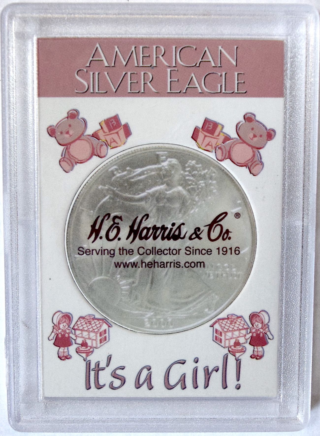 SILVER EAGLE BIRTH ITS A GIRL GIFT PLASTIC CASE HOLDER For Sale, Buy