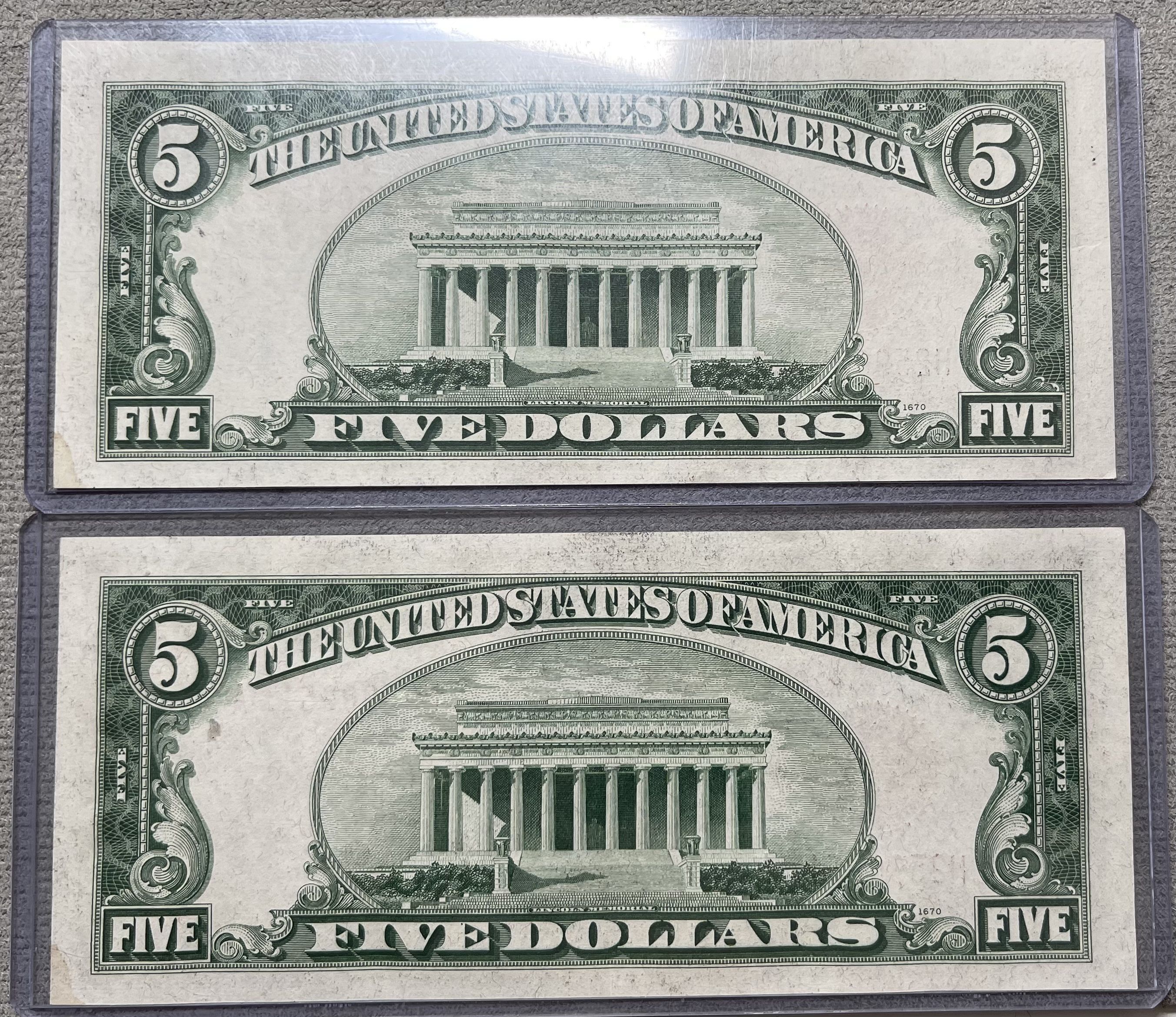 1928-E Consecutive Uncirculated $5.00 US “Red Seal” Notes ...