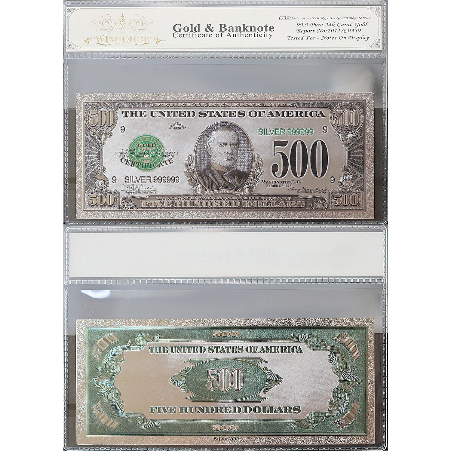 100mg 999 Silver 1928 500 Dollar Bill Gold Certificate Banknote With 