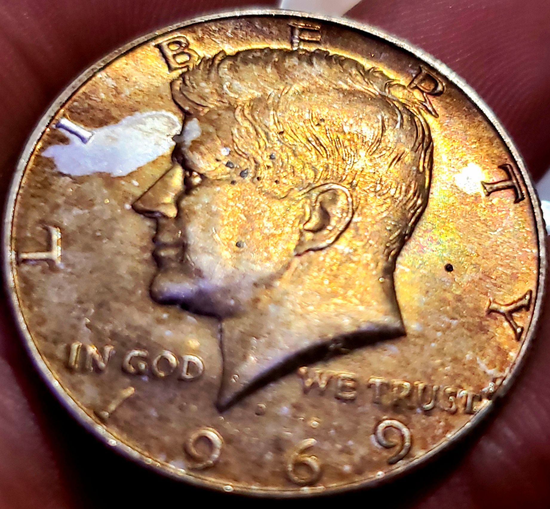1969 - D Silver Kennedy Half Dollar "Rainbow Toning" (From Mint Set ...