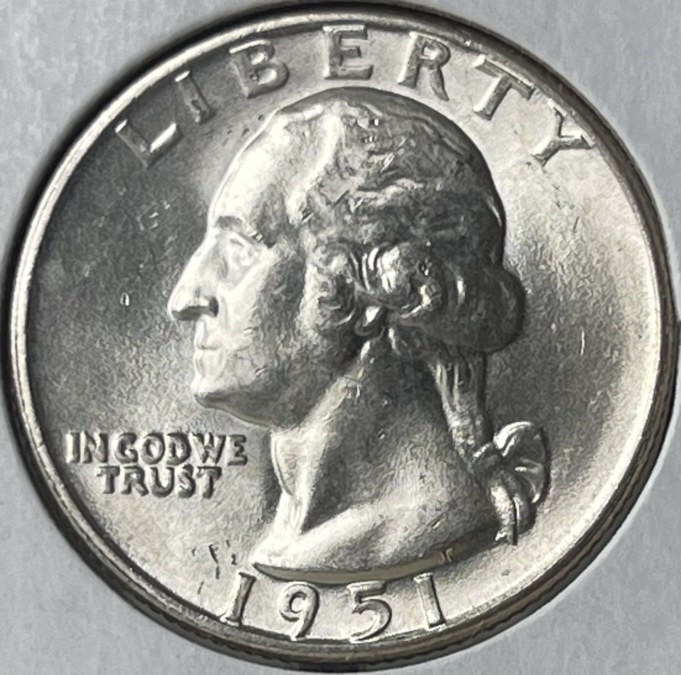 1951-D Washington Silver Quarter - Choice Brilliant Uncirculated MS60