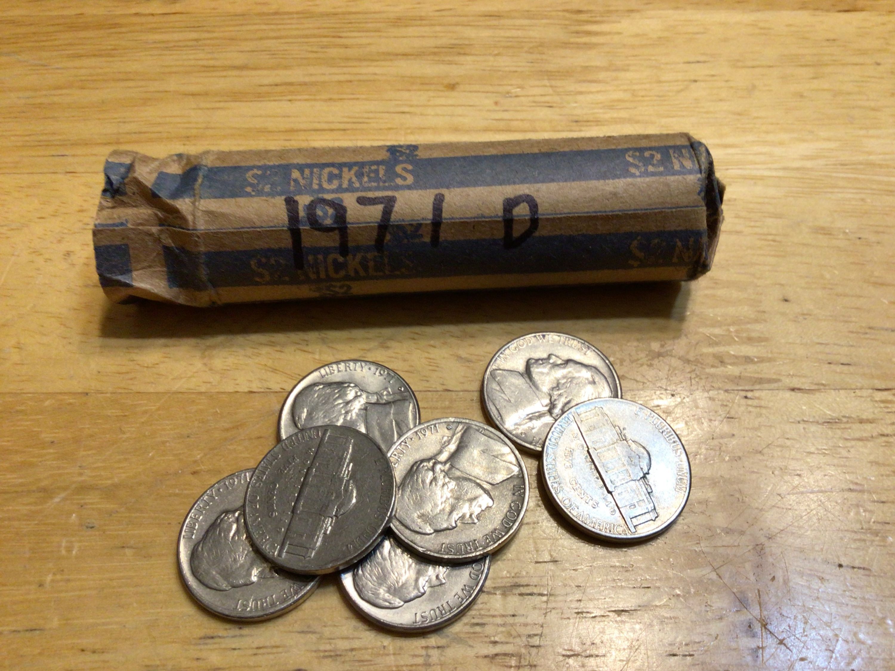 1971 D, 1 Roll Jefferson Nickels, Circulated+, from Bank Rolls, Free ...